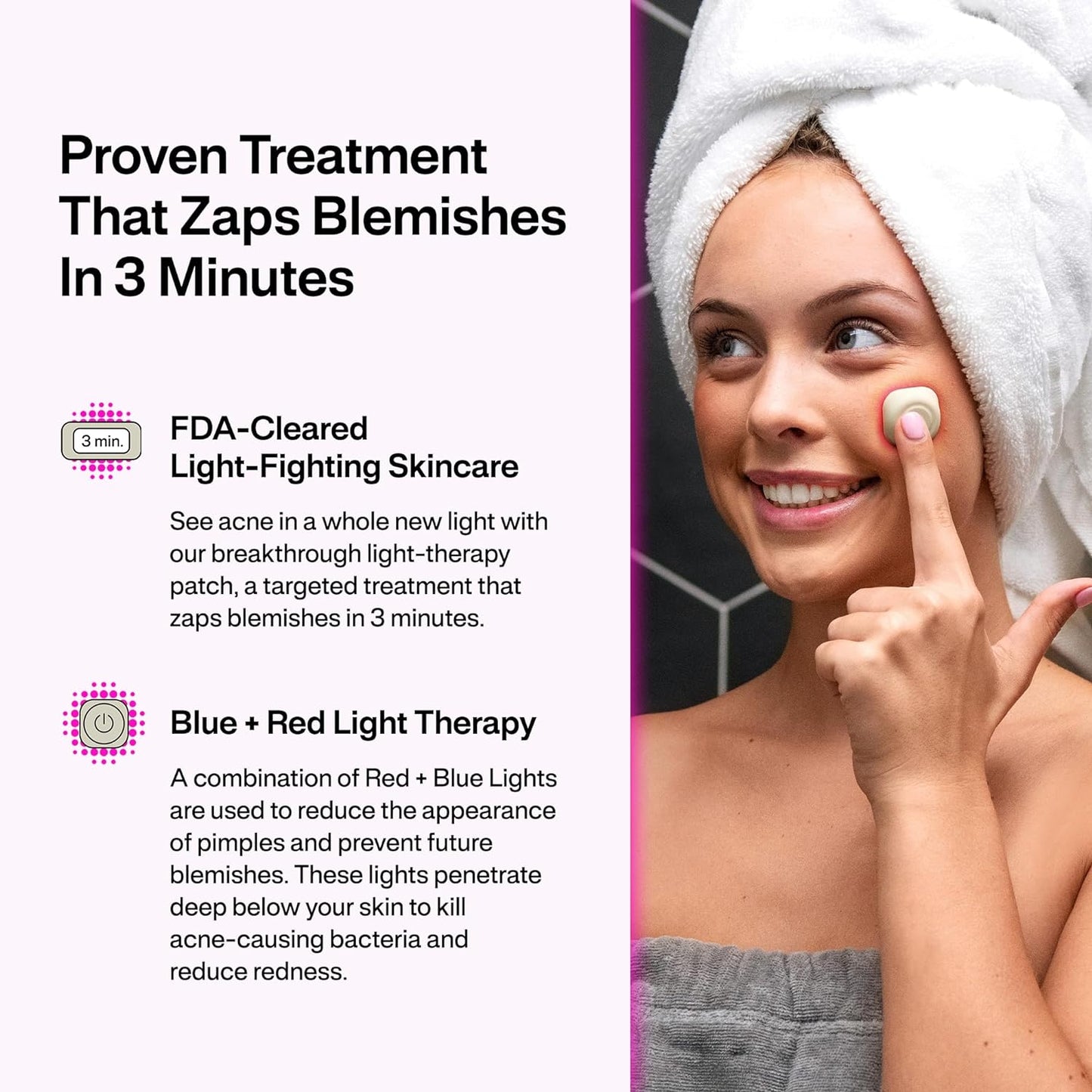 L.A.B Light Therapy Acne Patch, 2-Pack, LED Red and Blue Light Hydrocolloid Acne Patches, Fast Acting 3 Minute Skin Care Pimple Patch Spot Regimen for Zits, Blemishes, 60 Uses
