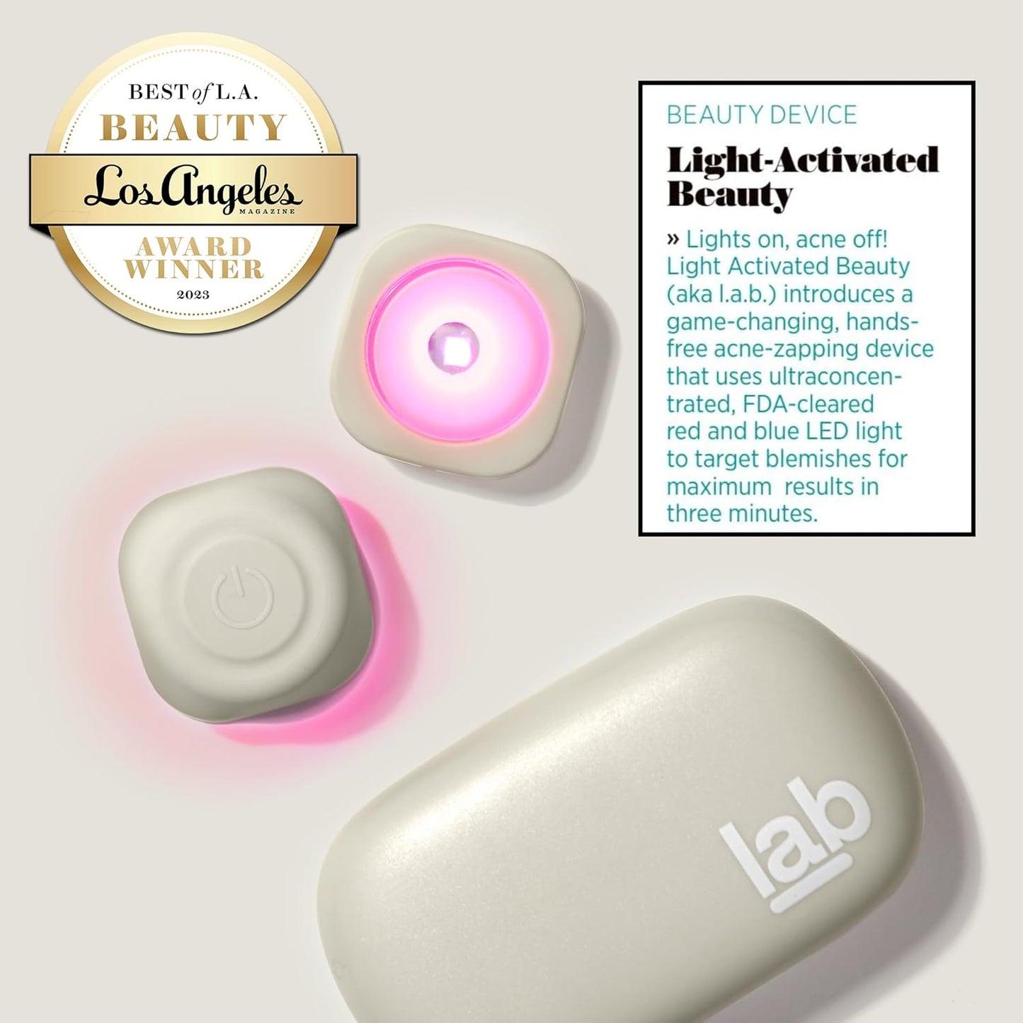 L.A.B Light Therapy Acne Patch, 2-Pack, LED Red and Blue Light Hydrocolloid Acne Patches, Fast Acting 3 Minute Skin Care Pimple Patch Spot Regimen for Zits, Blemishes, 60 Uses