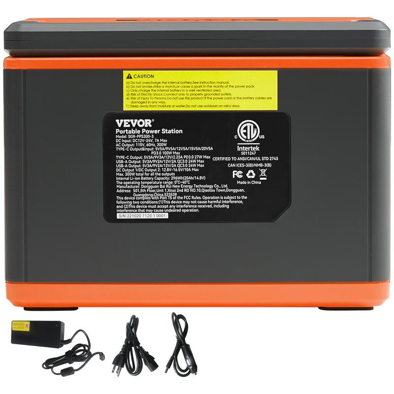 VEVOR Portable Power Station, 296Wh, Backup Lithium-Ion Battery Solar Powered Generator, 300W(Peak Power 600W) Pure Sine Wave AC Outlet, USB QC3.0 LED Light, for Outdoors Camping Travel Home Emergency