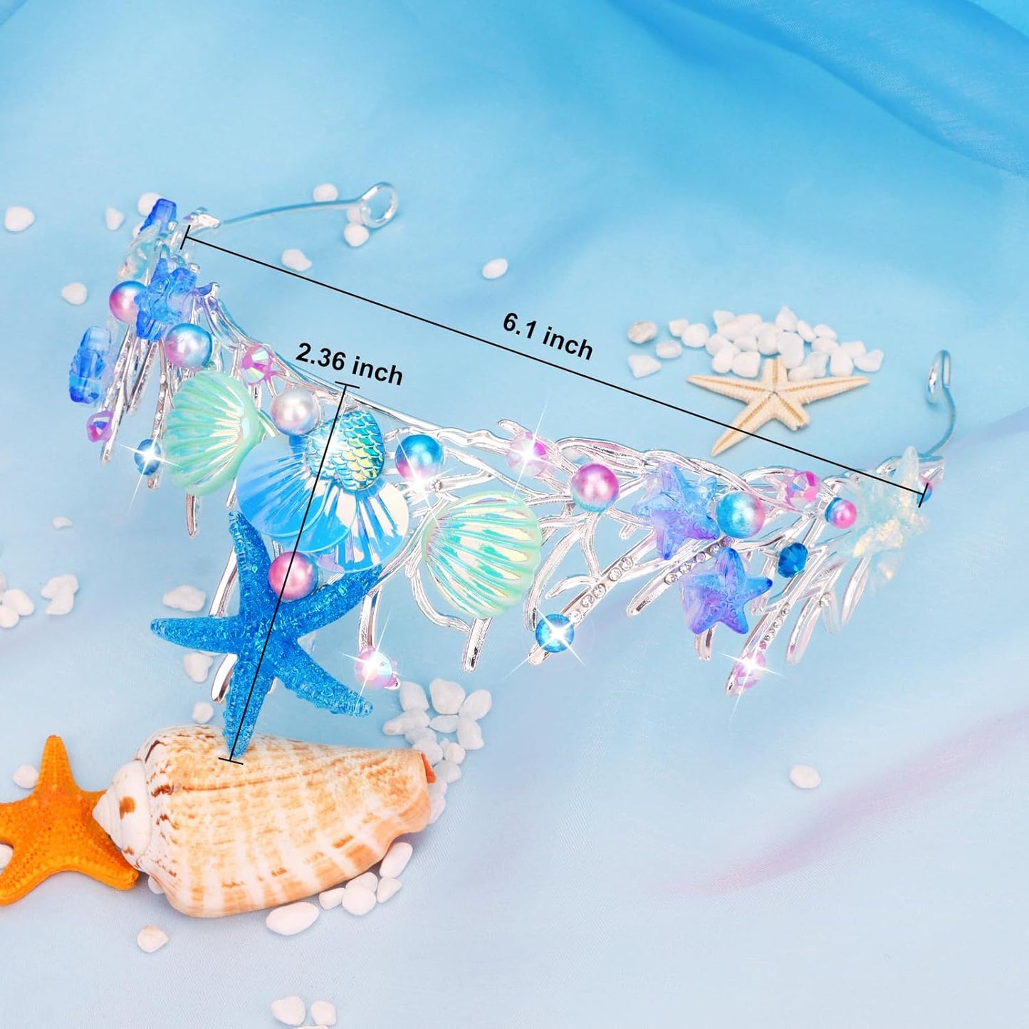 Mermaid Crown for Women Girls Mermaid Princess Blue Starfish Tiara Seashell Crown Mermaid Party Mermaid Birthday Decorations, Mermaid Accessories Costumes for Women