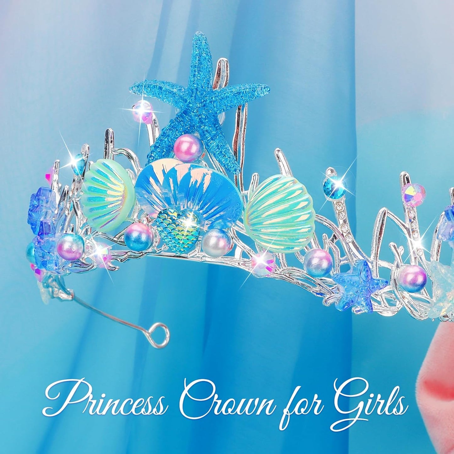 Mermaid Crown for Women Girls Mermaid Princess Blue Starfish Tiara Seashell Crown Mermaid Party Mermaid Birthday Decorations, Mermaid Accessories Costumes for Women