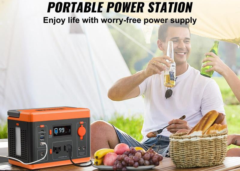 VEVOR Portable Power Station, 296Wh, Backup Lithium-Ion Battery Solar Powered Generator, 300W(Peak Power 600W) Pure Sine Wave AC Outlet, USB QC3.0 LED Light, for Outdoors Camping Travel Home Emergency