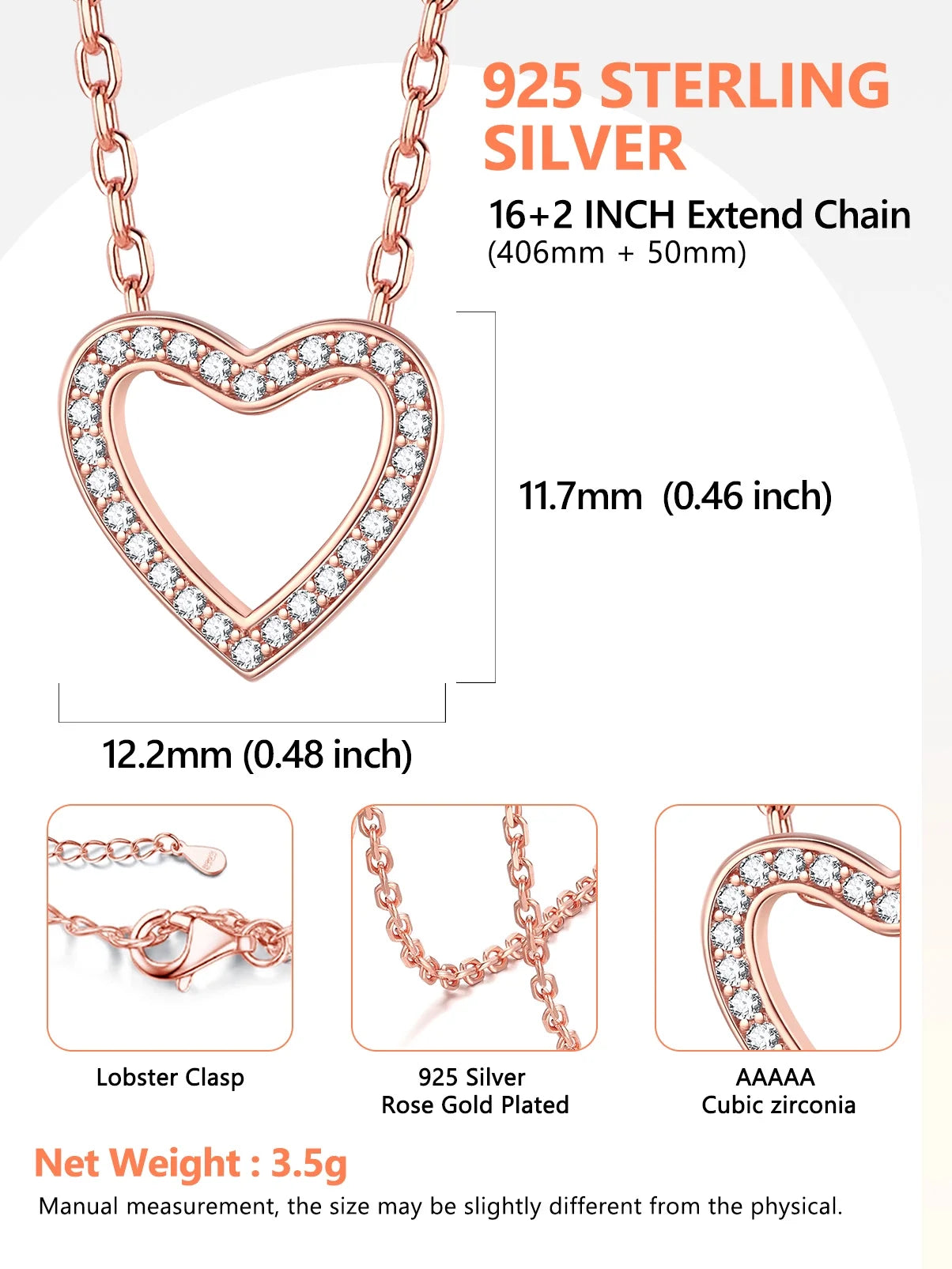 925 Sterling Silver Heart Necklace for Women Love Pendant Necklaces Hypoallergenic Simple Jewelry for Wife Mom Daughter - Gold