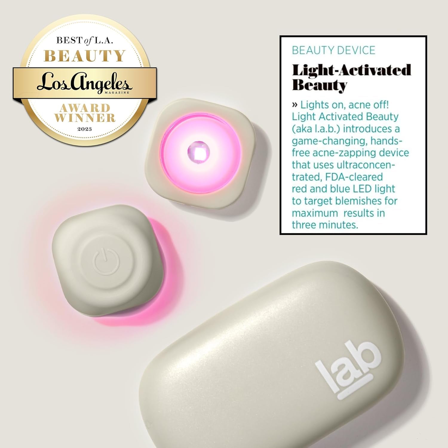 L.A.B Light Therapy Acne Patch, 2-Pack, LED Red and Blue Light Hydrocolloid Acne Patches, Fast Acting 3 Minute Skin Care Pimple Patch Spot Regimen for Zits, Blemishes, 60 Uses