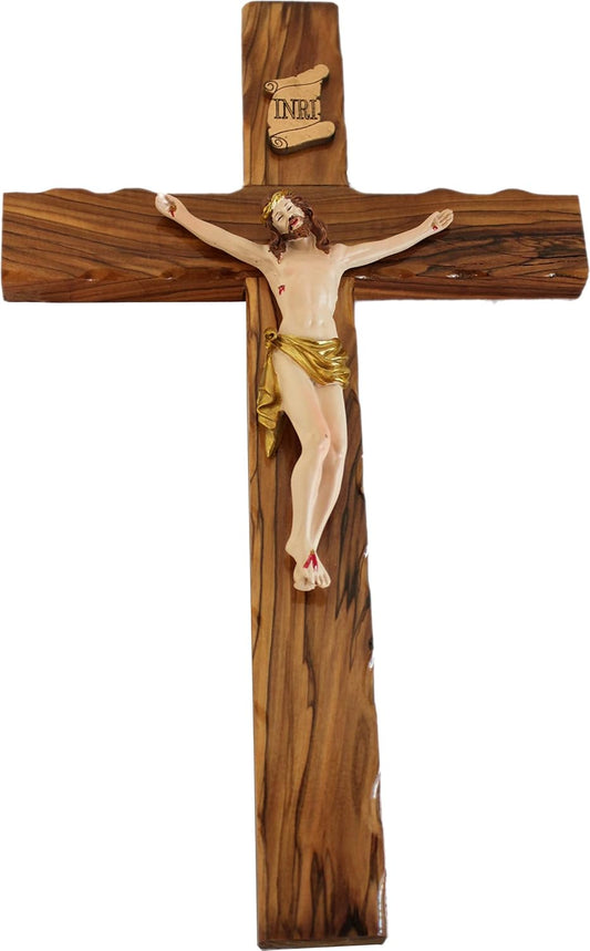Olive Wood Cross from Bethlehem - Includes Certificate & Prayer Card, 14 Inch Wall Hanging Decor