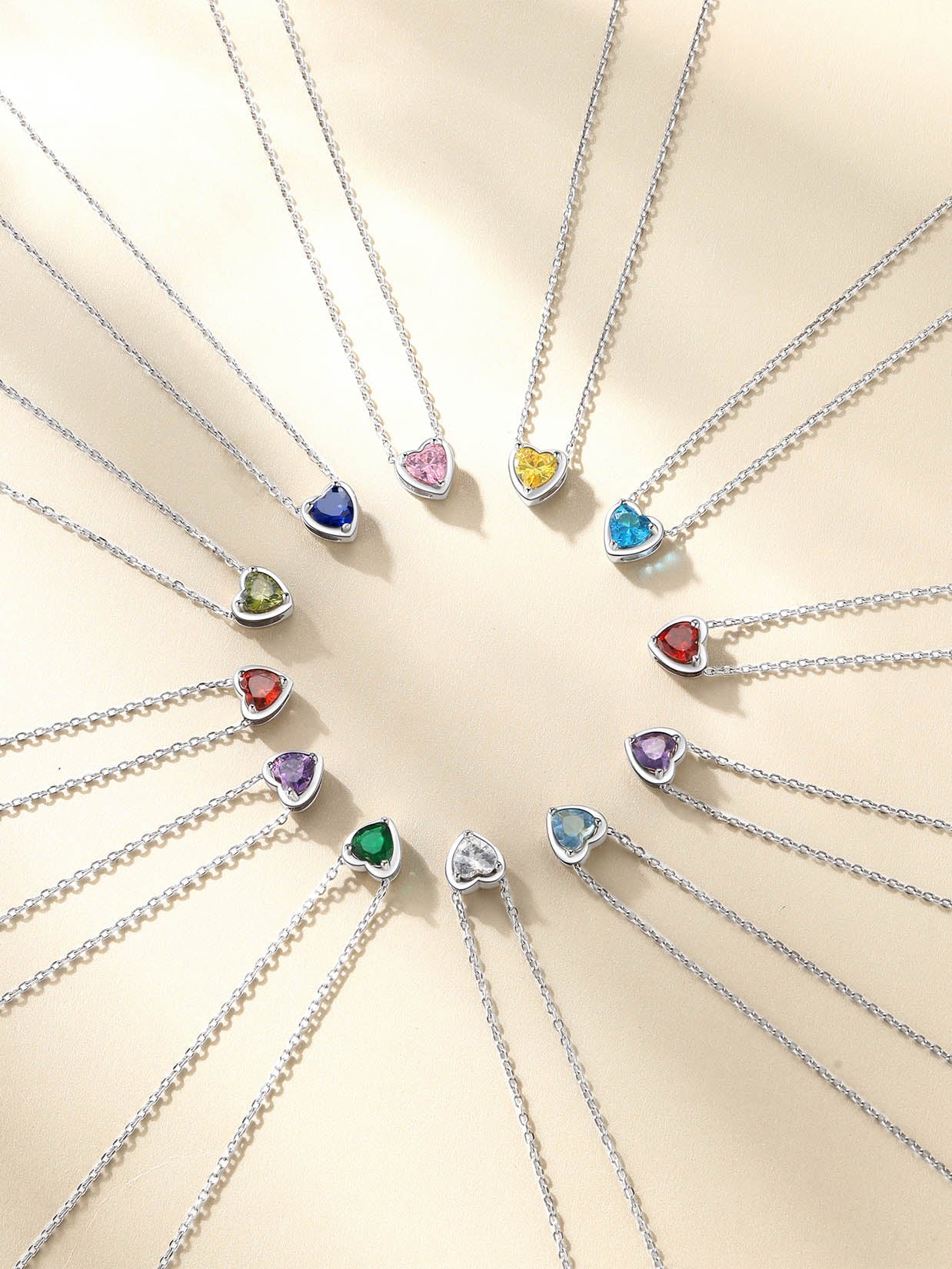 Women 925 Sterling Silver Birthstone Love Heart Necklace, Birthday Valentines Gift