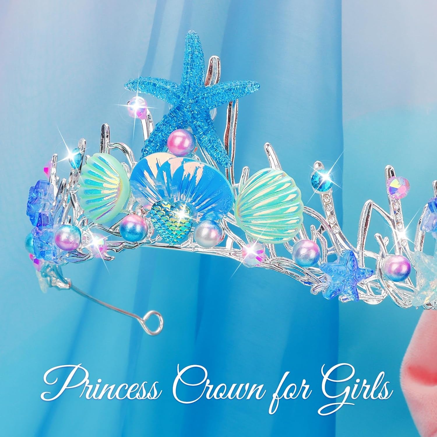 Mermaid Crown for Women Girls Mermaid Princess Blue Starfish Tiara Seashell Crown Mermaid Party Mermaid Birthday Decorations, Mermaid Accessories Costumes for Women