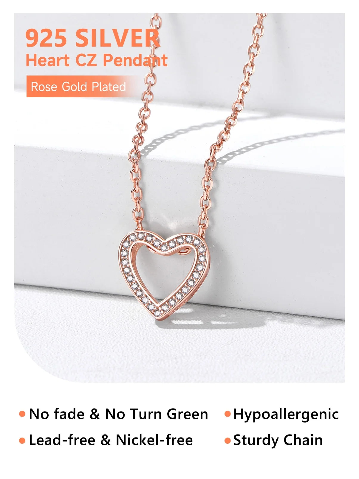 925 Sterling Silver Heart Necklace for Women Love Pendant Necklaces Hypoallergenic Simple Jewelry for Wife Mom Daughter - Gold